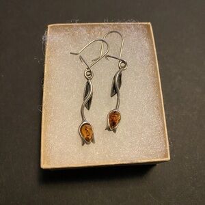 Amber Earrings Tulip Shape Dangle Drop Handcrafted Original